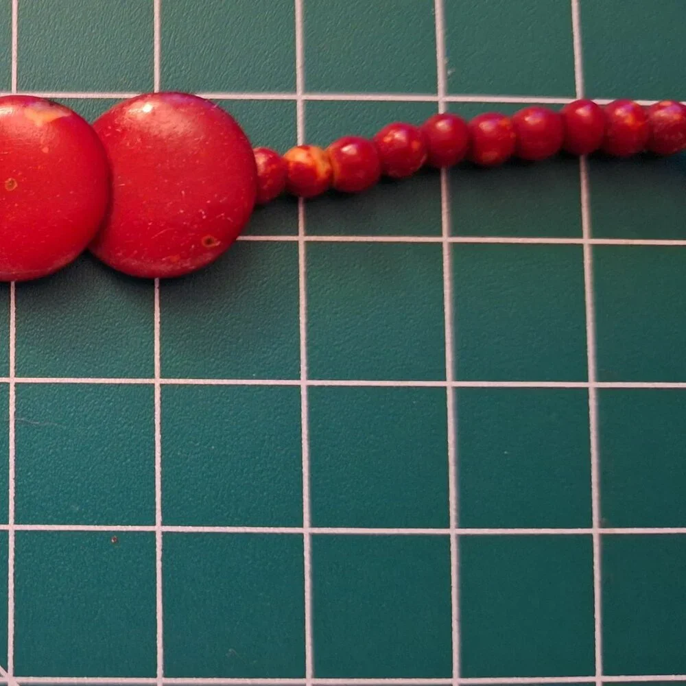 Vintage Cherry Red Coral Coin Bead Necklace‎ - Retro 50s